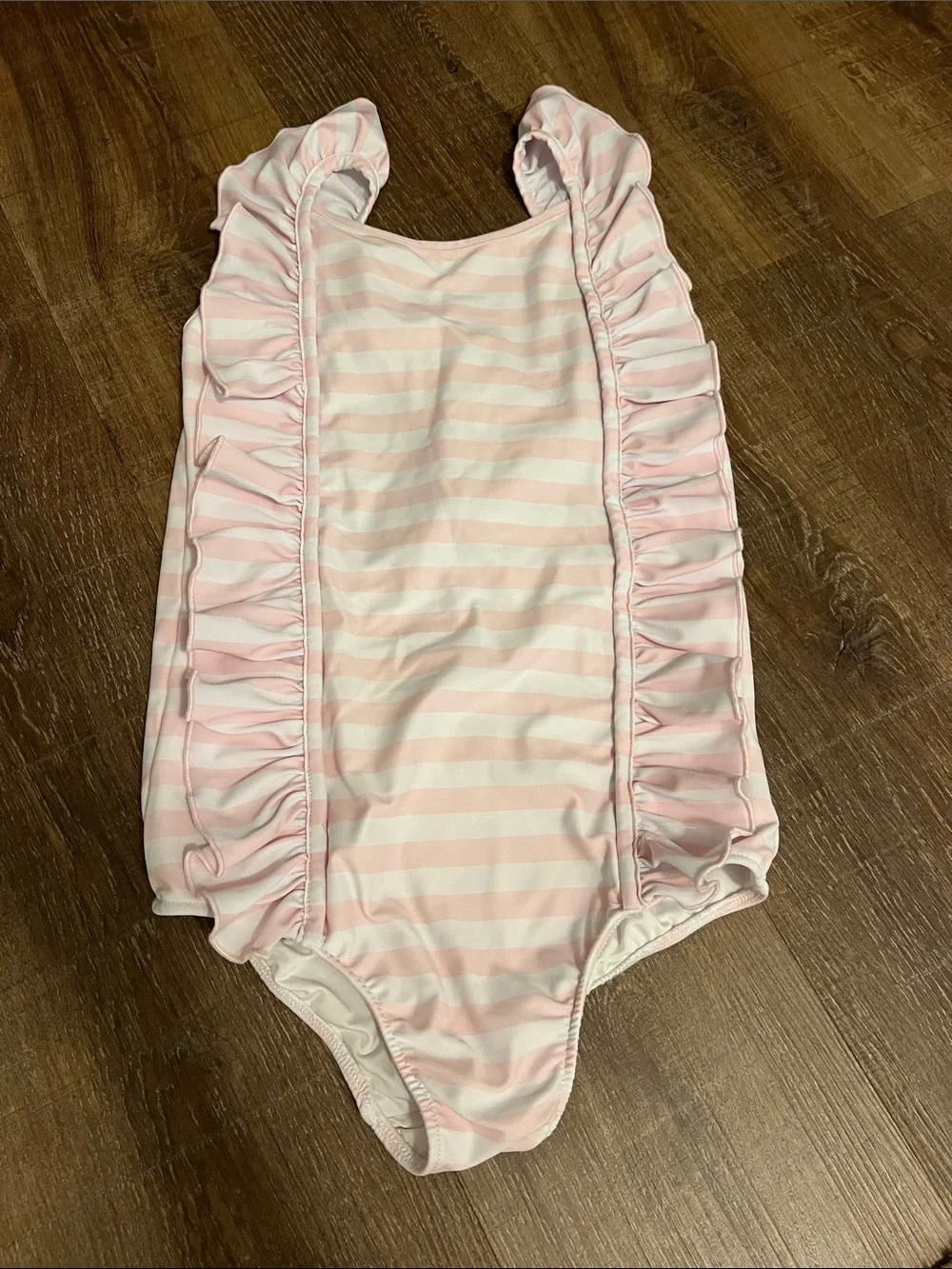 SweetHoney Pink and White Striped Ruffle One-Piece Swimsuit